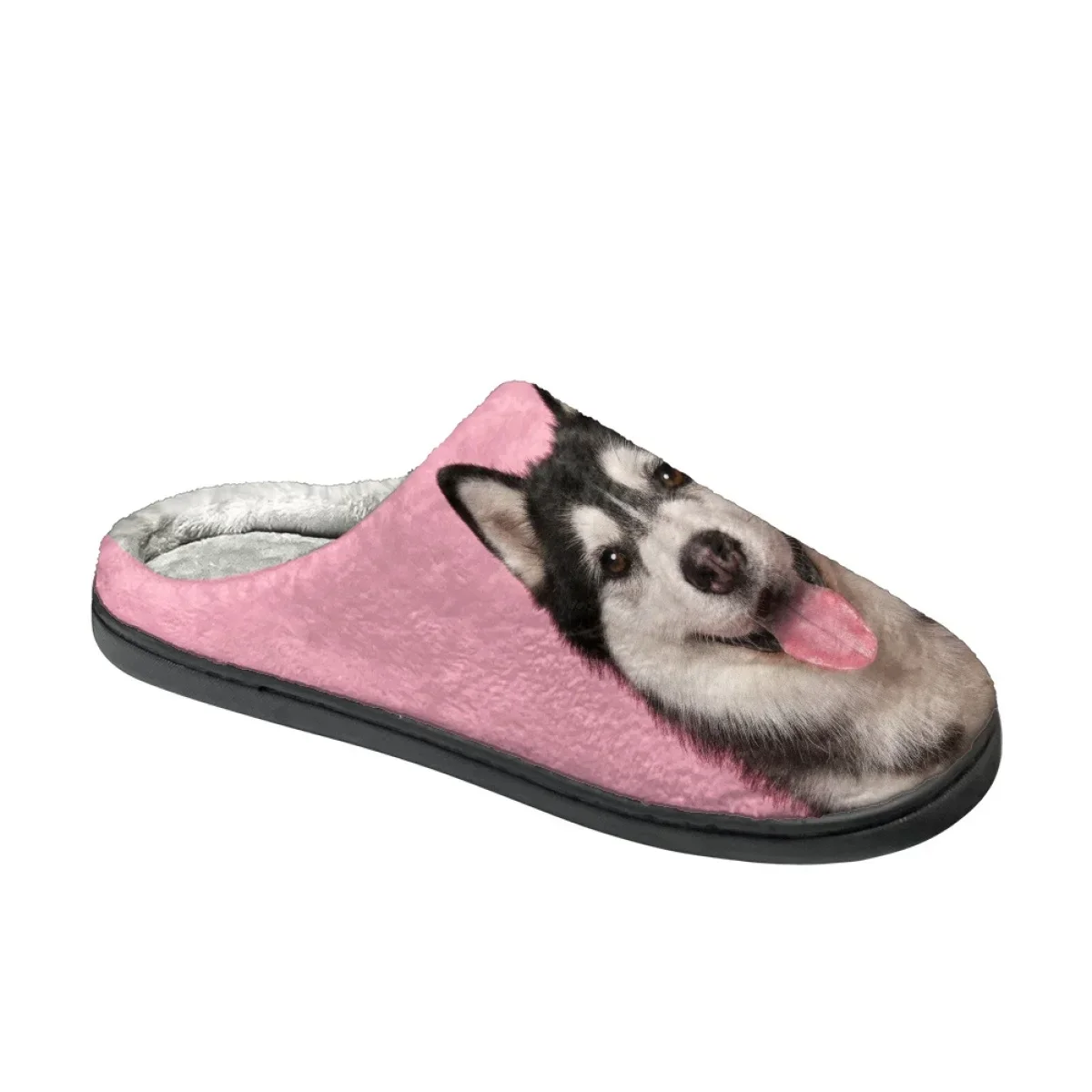 Lovely Husky Design Winter Cozy Footwear Women Flats Indoor Non Slip Slides Dropshipping All-match House Warm Cotton Slippers