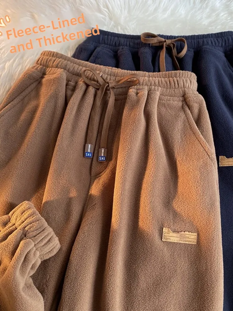 

Thiened Fce Men's Winter Casual Pants Loose Fit Sweatpants American Sle Heavyweight Hooded Trousers for Autumn And Winter