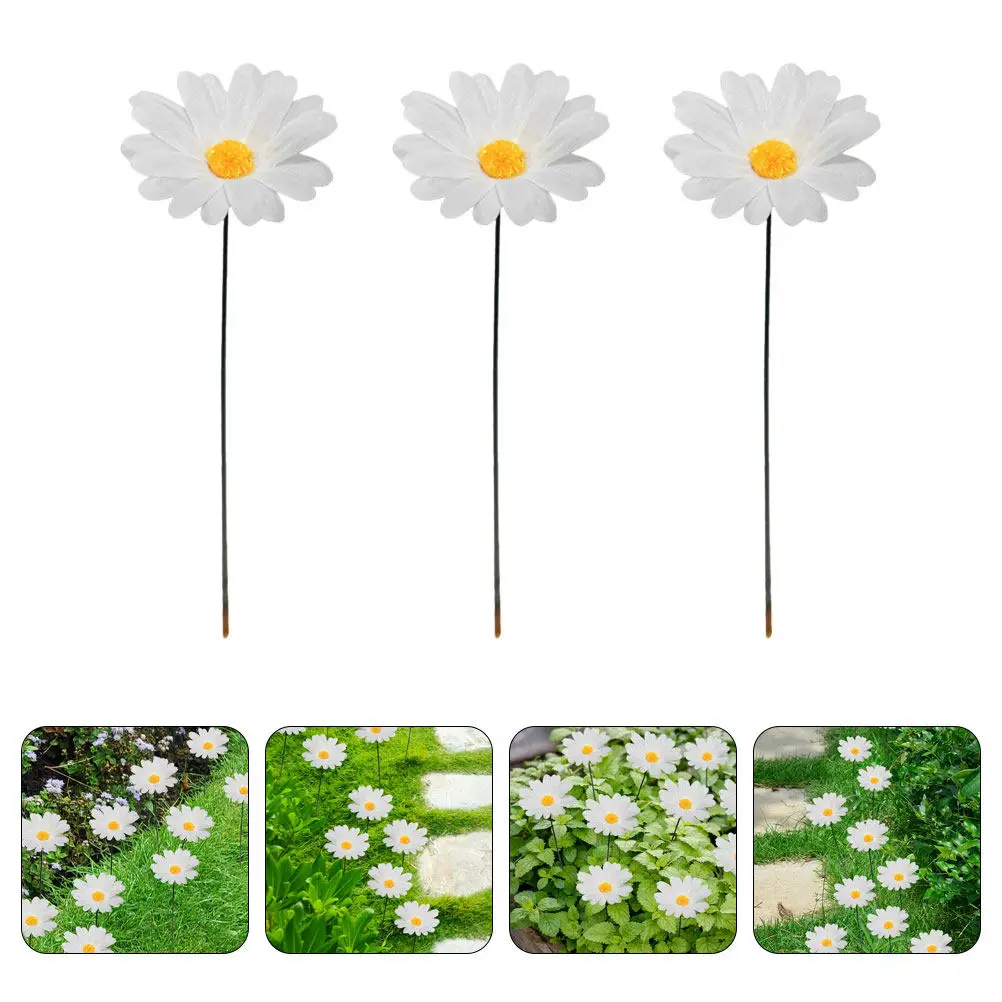 10Pcs Daisy Flower Garden Stakes Fine Workmanship Colorful Flower Decoration for Garden Pathway Driveway Spring Party Decor