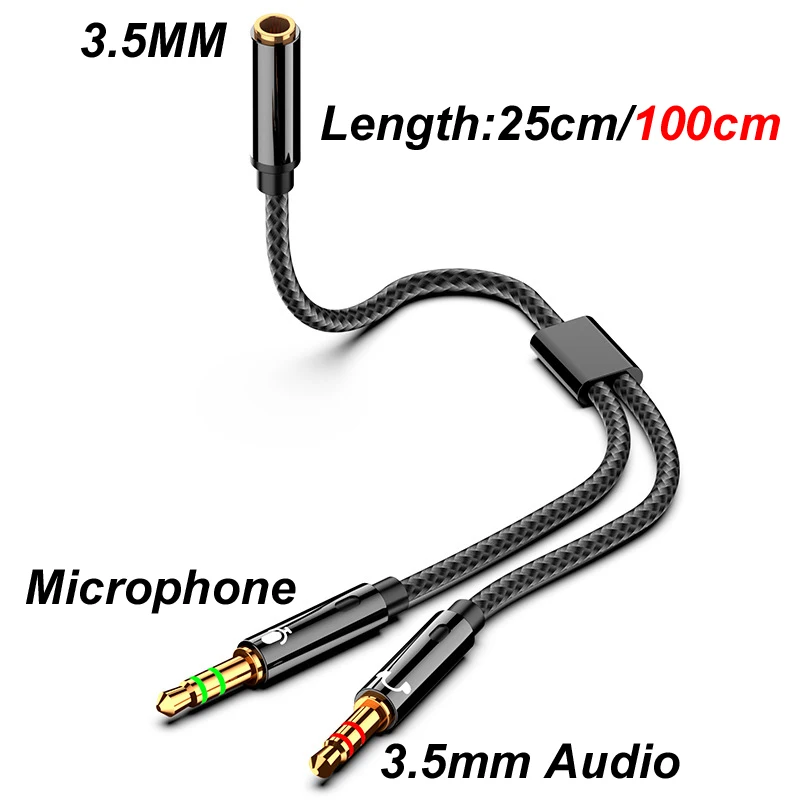 

1M 3.5MM Plug Female To Y 2 Male 3.5mm Jack Splitter Adapter Microphone Aux Headset Headphone Audio Cable Phone MP3 Audio AUX