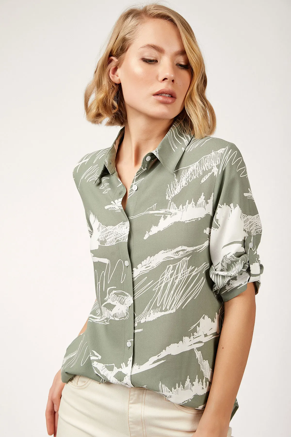 PATTERNED VISCOSE SHIRT 2021 Spring autumn women's shirt blouse street shirt new simple office lady long sleeve blouse