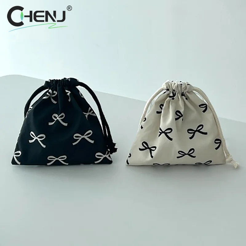 Bow Knot Drawstring Bag Cosmetic Storage Pouch Women Wallet Sweet Kawaii String Mini Pouch Girl\'s Portable Cosmetics Storage