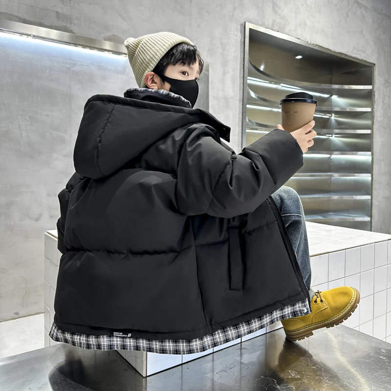 سترة بسيطة وسميكة مبطنة بالقطن دافئة جديدة عالية الجودة للأولاد من عمر 4 إلى 15 عامًا #2