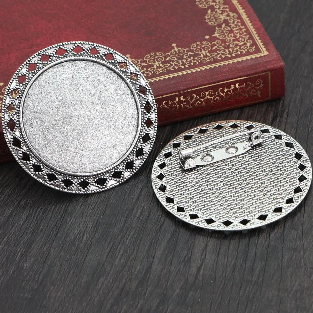 Nowa moda 5 sztuk 35mm wewnętrzna wielkość antyczny brąz i srebro platerowane broszka styl Cabochon baza ustawienie Charms wisiorek — zdjęcie 6