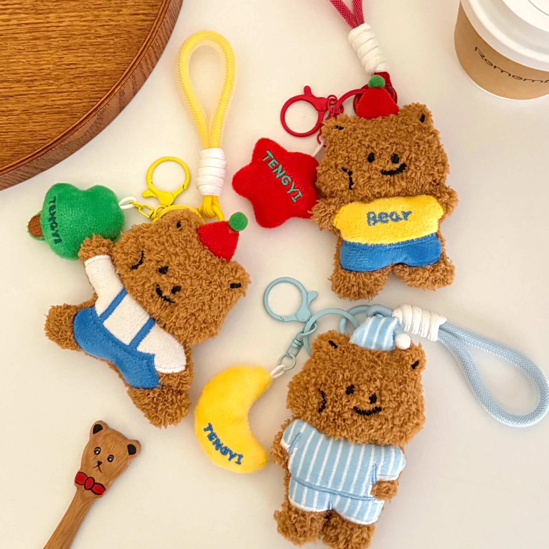 لطيف الكرتون تيدي بير تمثال قلادة أفخم المفاتيح حقيبة الديكور زوجين المفاتيح #3