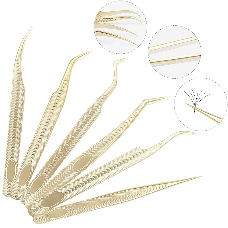 1 PC Golden Grain Eyelash Tweezers Makeup Tools Stainless Steel Non-magnetic Volume Fake Lashes Extension Supplies