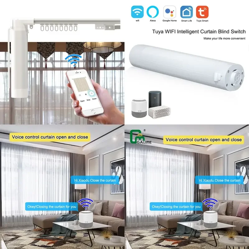 House Project Alexa Smart Motorized Curtain Track Rail Customized Length Electric Curtain Poles Motorized Smart Curtain