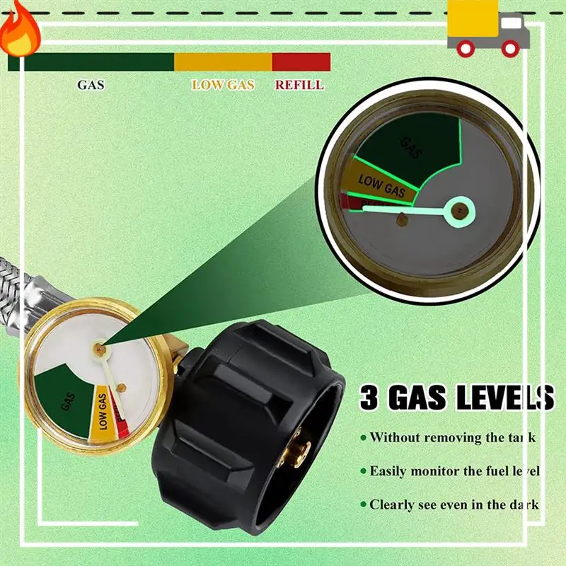 

Discount-2 Pack 15 Inch RV Propane Hose RV Propane Hose With Gauge For 5-40Lb Tanks - Stainless Braided Propane Hose Quick Conne