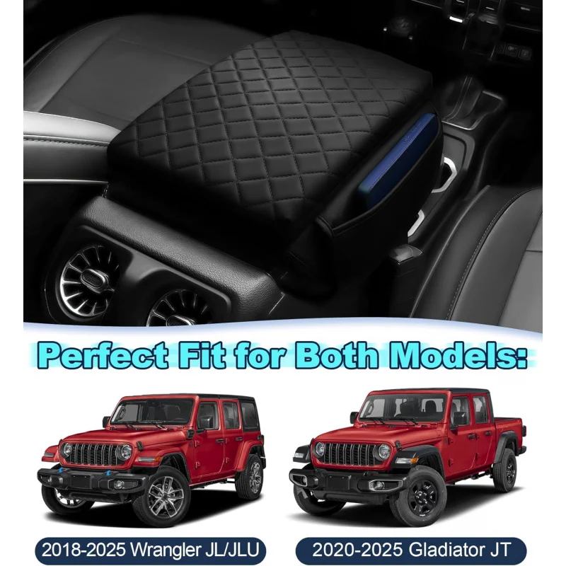 

Для 2018-2025 Wrangler JL Gladiator JT центральная консоль искусственная кожа черный подлокотник крышка защитная накладка органайзер карманы интерьер