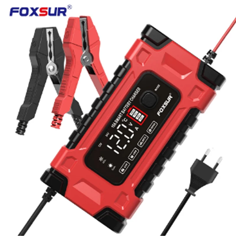 

FOXSUR 12V10A 24V 5A Smart Battery Charger Lead GEL STD AGM Car Motorcycle Battery Charger Pulse charge Maintainer Desulfator