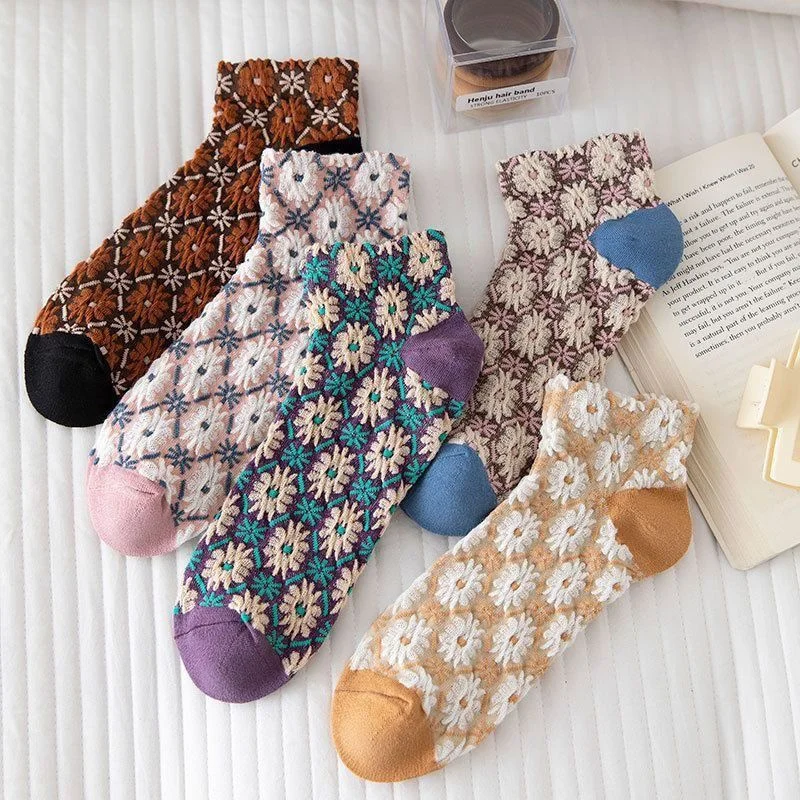 خمر العرقية نمط طباعة الأزهار الكاحل الجوارب الحلو جميل لينة مريحة زهرة الجوارب المرأة عارضة قصيرة Soxs