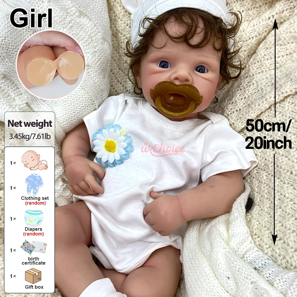 20 polegadas Natal macio silicone renascido bebê menina com cabelo detalhe realista características Lavável bebê presente de férias para amantes de bonecas