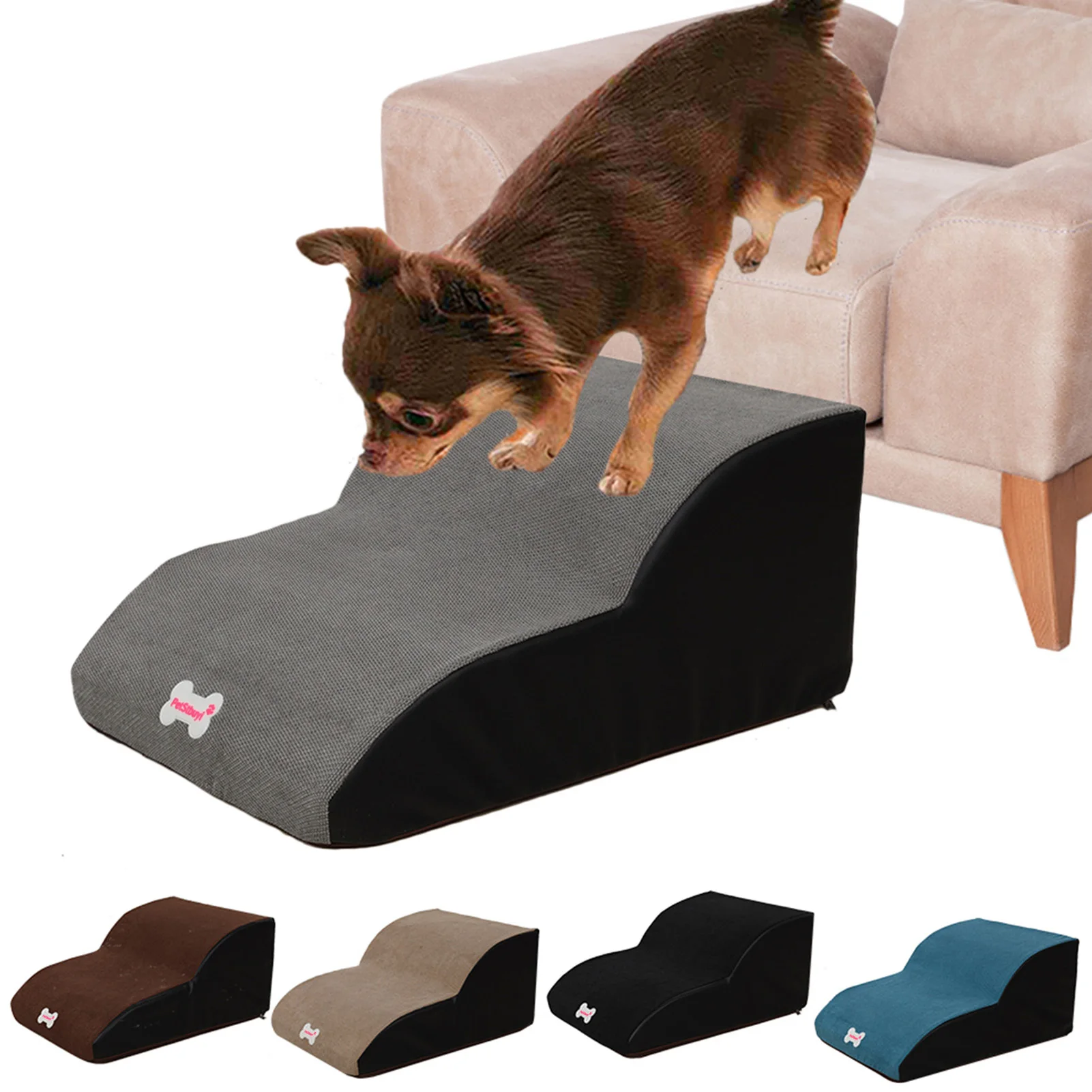 

Pet Steps Dog Stairs 2-Steps Foam Brown Gray Dog Bed Stairs With Removable Cover Anti-slip Dog Cat Ramp Ladder Pet Supplies