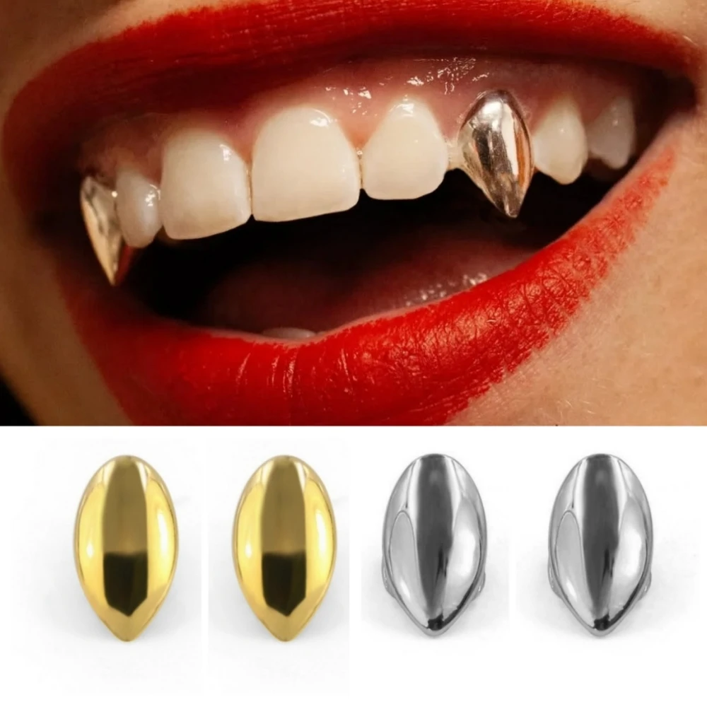 Vintage Single Smooth Teeth Grillz Fangs Glossy Hip Hop Tooth Caps for Women Men Halloween Cosplay Jewelry Gift