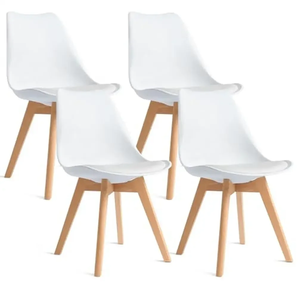 

Modern White Shell Dining Chairs Set of 4 Ergonomic Seating with Durable Wood Legs Kitchen Living Room Restaurant