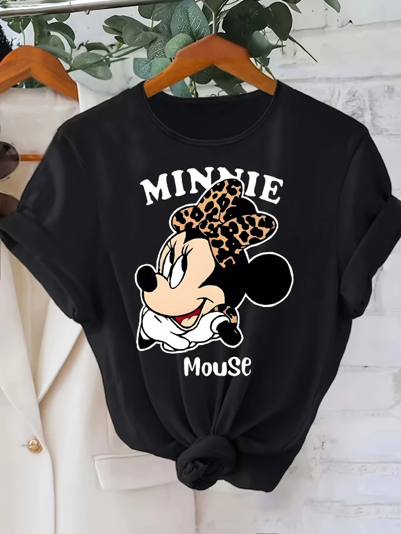 

MINISO Disney licensed series pattern Minnie Mouse image printed short-sleeved round neck T-shirt Casual fashion short-sleeved m
