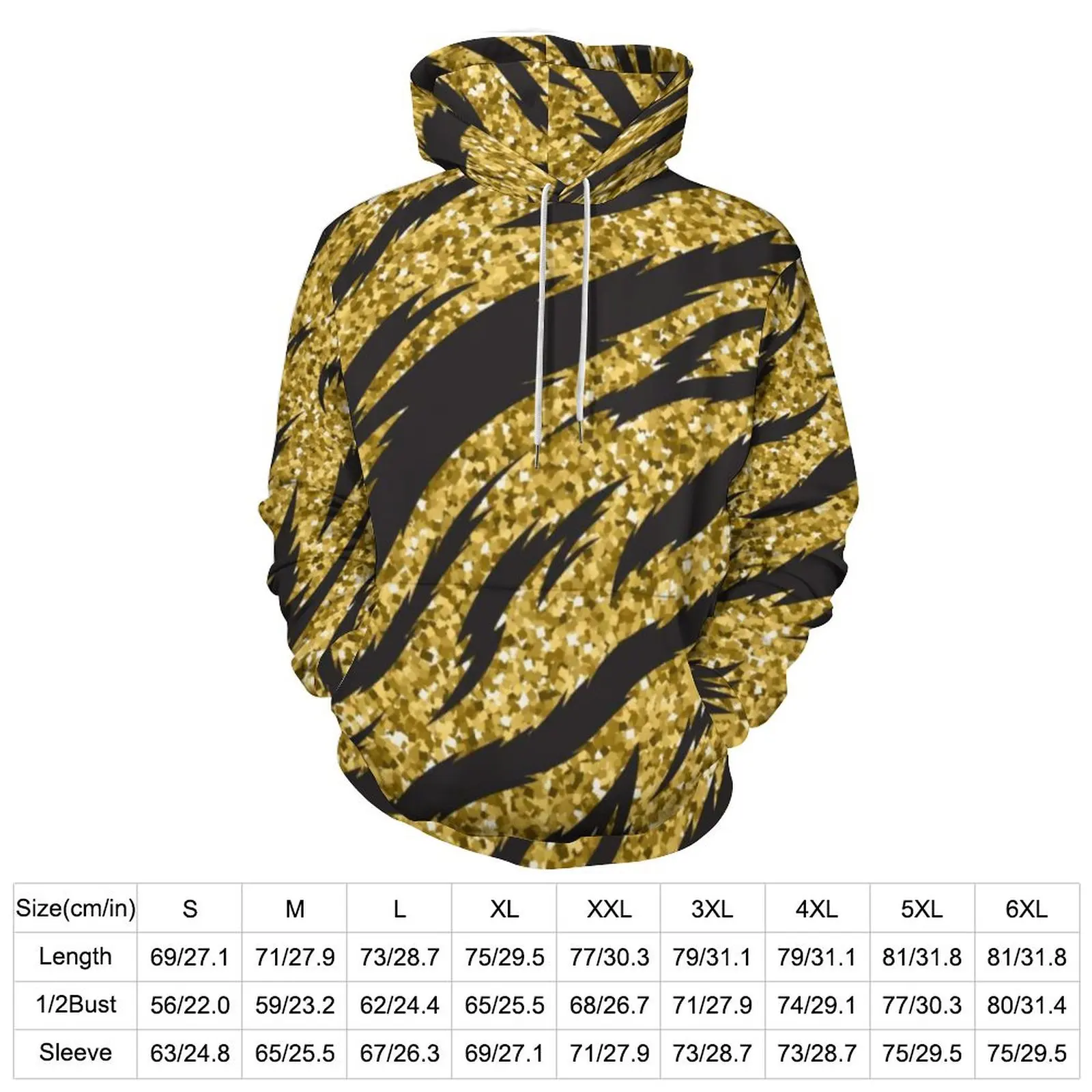 Tiger Skin Pattern Casual Hoodies Golden Stripes Print Y2k Hoodie Female Long Sleeve Hip Hop Printed Loose Oversized Clothes