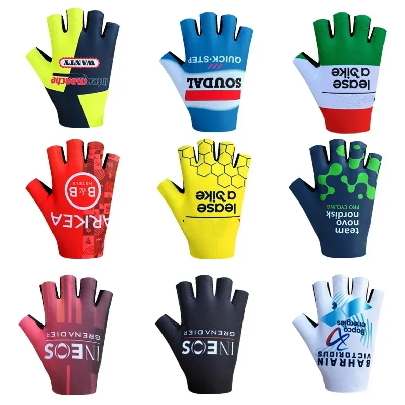 2024 AG2R INEOS BAHRAIN team One Pair Sports Half Finger Cycling Jersey Gloves MTB Road Mountain Bike Bicycle Gel Gloves