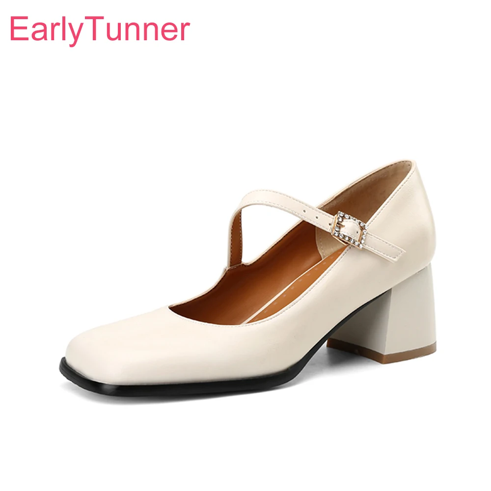 

New Mature Beige Yellow Women Formal Pumps Fashion High Square Heels Office Lady Shoes Plus Small Big Size 11 32 43 46