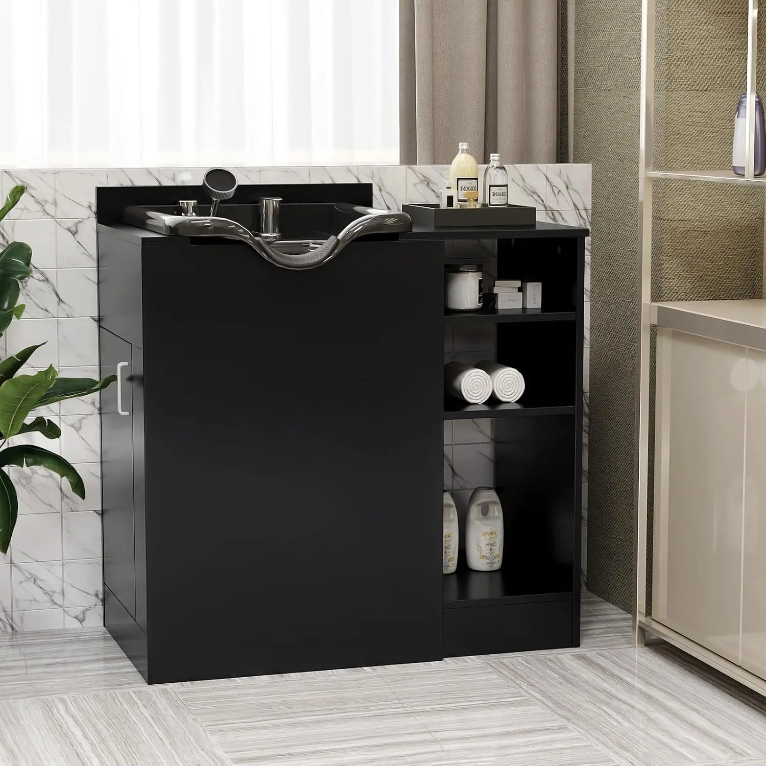 Freestanding Backwash Shampoo Sink Cabinet with Adjustable Shelf & UPC Faucet for Spa Barber Home, Customized