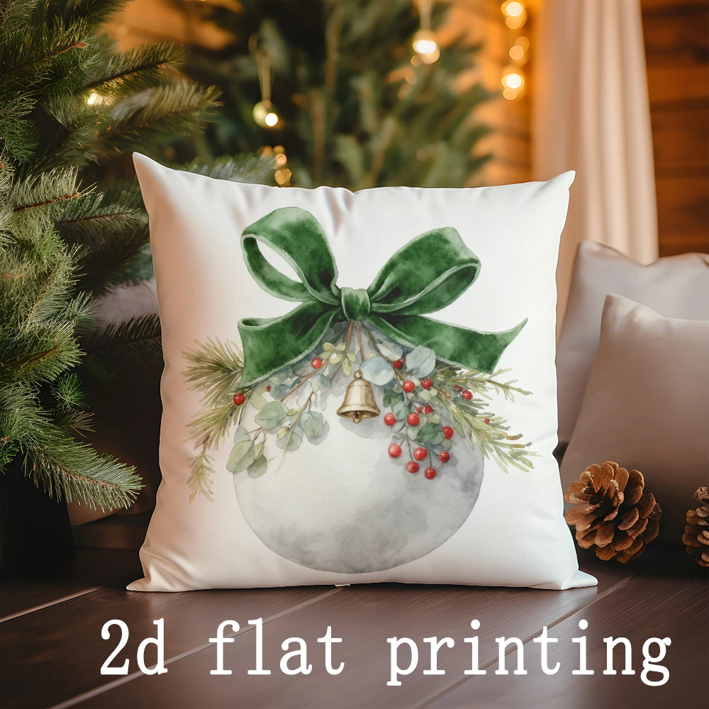 Christmas Ball Bowknot Pattern throw pillow cover with short plush print for living room sofa decoration cushion cover