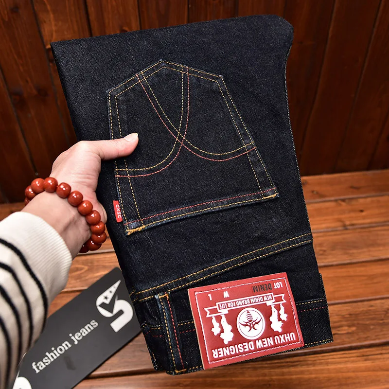 Classic Men's Jeans with Embroidery, Straight Fit, Slightly Loose2025New Casual Natural Color Fashion High-end Long Pants