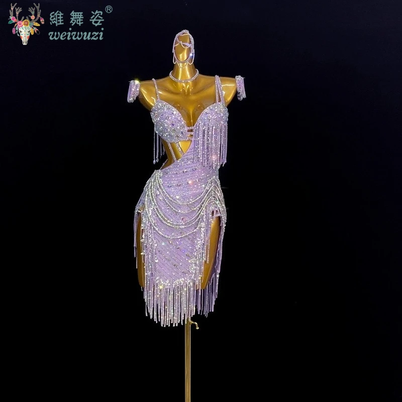 فستان رقص لاتيني للنساء عالي الجودة مقاس مخصص فستان رومبا تشاتشا تانجو للأطفال لمسابقة الأداء بشرابة سميكة