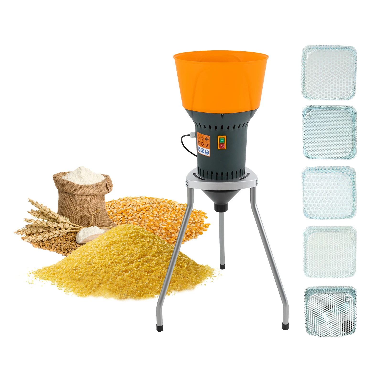 

1300W 50L Electric Grain Mill Grinder with 5 Sieves, High-Speed Dry Cereals Grinder for Wheat/Corn, Tripod Design, US Plug