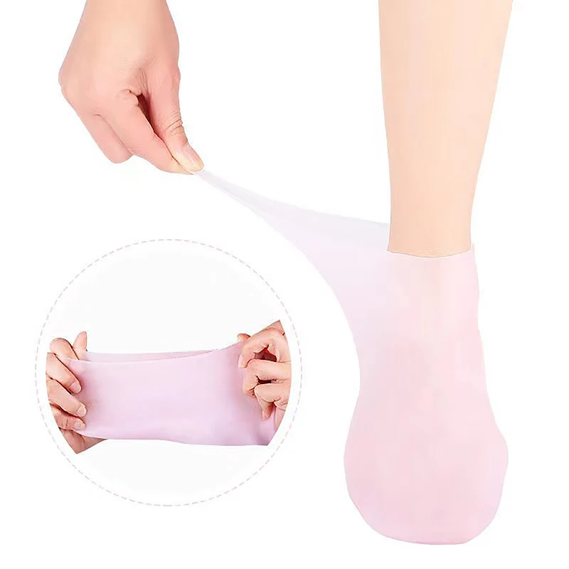 1Pair Reusable Silicone Foot Care Socks Moistrizing Spa Gel Gloves Exfoliating Moisturizing Anti Dry Cracked Plantar Hand Care