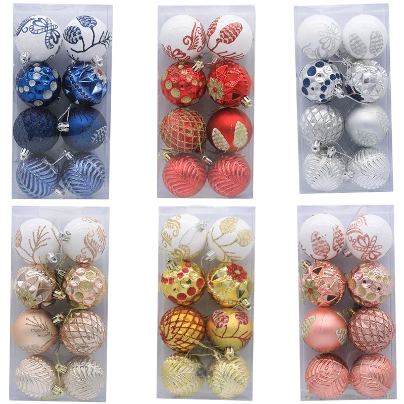 

New 6cm/8pcs Christmas Ball Set with Electroplated Painted Balls Decorative Props Christmas Tree Window Shop Layout Scene Gift