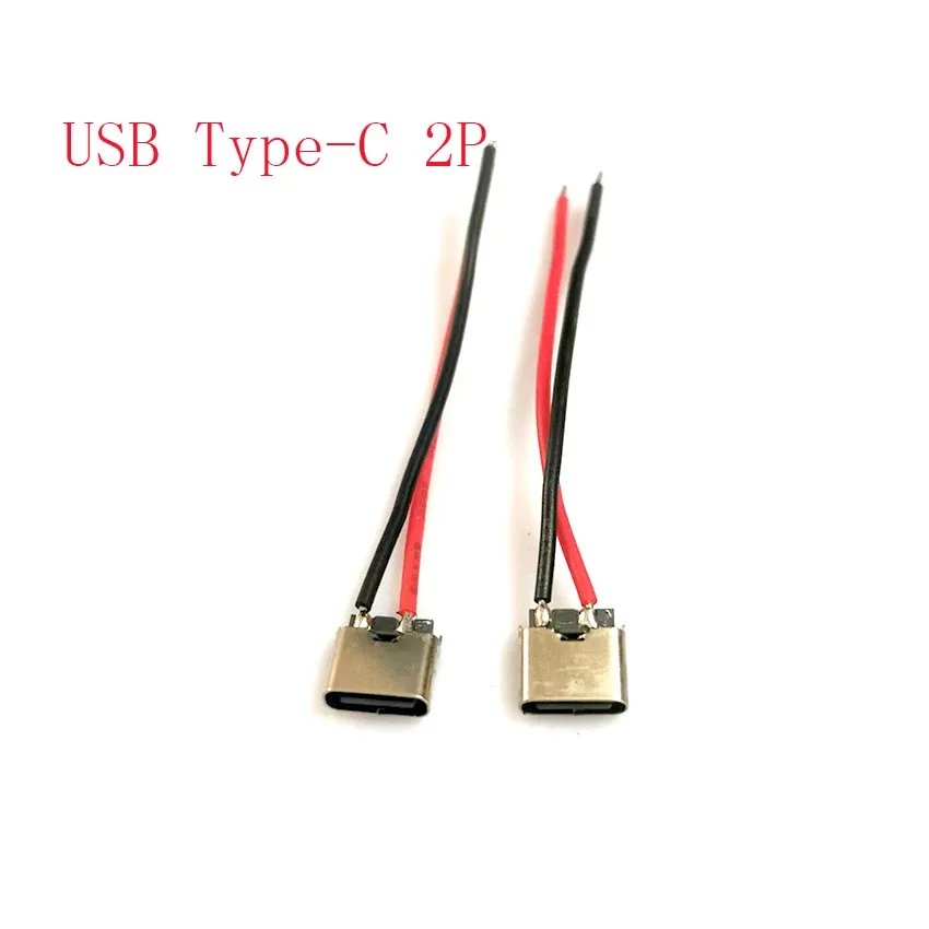 10Pcs USB Type-C 3.1 Jack 2Pin strip line Welding Wire Female Connector Straight For Mobile Phone Charging Port Charging Socket