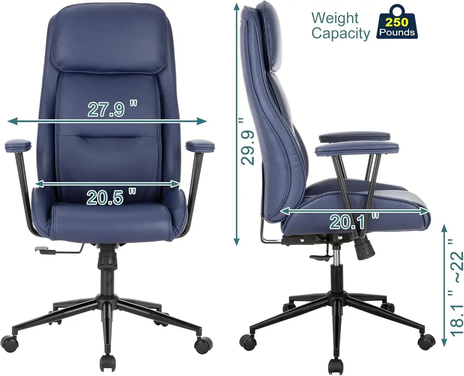 [할인된 가격, 핫 세일! ]모던 모던 가죽 사무실 의자, 요추 지지대가 있는 인체공학적 홈 오피스 책상 의자, 하이백 S