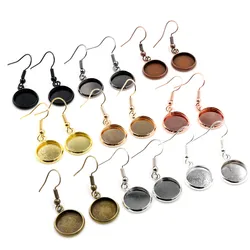 12mm 10pcs/Lot Tray Bezel Cabochon Earring Hook Blank Setting Round Pendant Ear Base Findings For DIY Glass Cameo Jewelry Making