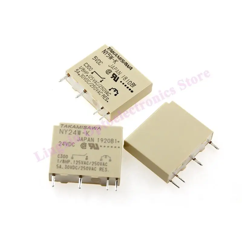 10Pcs/Lot Power Relays 5V 12V 24VDC NY3W-K NY5W-K NY12W-K NY24W-K 5A 4PIN Relay 1 Form A SPST-NO 100% Original New