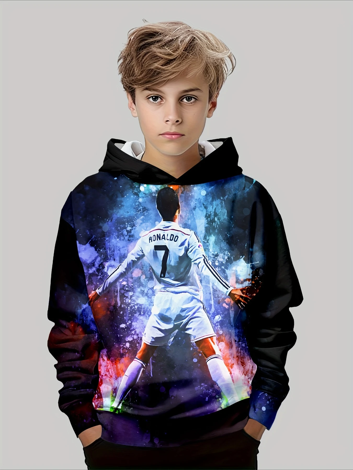 

Boy's Long Sleeve No. 7 Football Player Pattern Print Fashion Soccer Hoodie Spring Autumn Slightly Stretch Cozy Loose Hooded