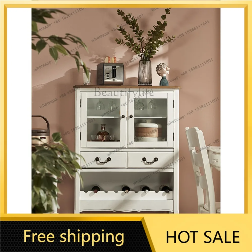 FG solid wood wine cabinet display glass door American integrated wall retro floor wine cabinet