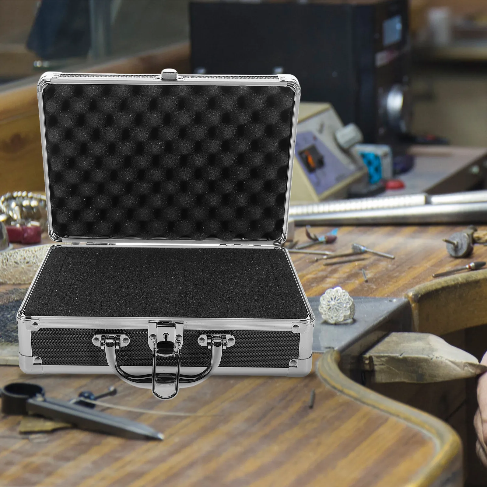 Metal Toolbox Aluminum Alloy Case Portable Tool Storage Organizer with Key Lock for Home Storage Box with Handle