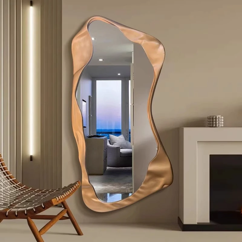 الفاخرة الشمال الكبير الحديثة الجدار الشنق مرآة جمالية غرفة المعيشة الديكور Espelhos المنتجات المنزلية متموجة خمر الذهب مرآة #6