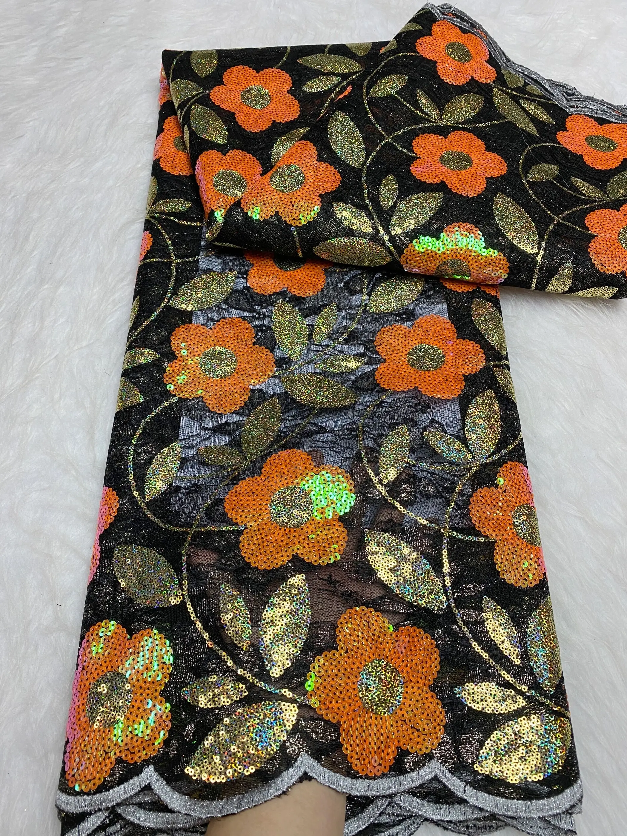 Hot Sale Latest African High Quality Fashion Sequins Embroidery Double Mesh Cloth Tulle Lace Fabric For Sewing Women Dress