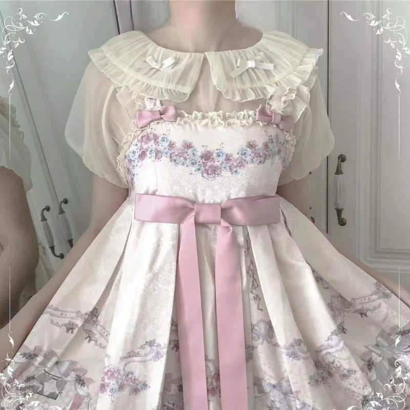 Lolita doce gola arco camisa harajuku vintage ver através grunge blusas de fadas 2025 verão y2k estética babados bonito topos