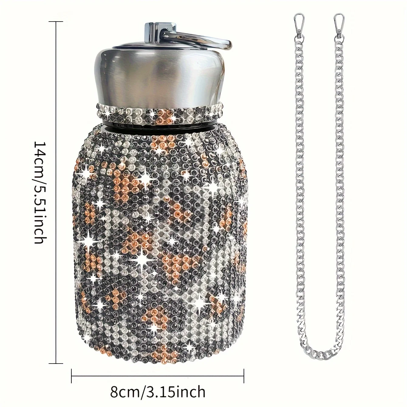 1Pc Summer Gift For Girls/Best Friends Shiny 300ml Fashionable Pot Belly Inlaid With Zircon Insulated Cup With Chain/Pearls