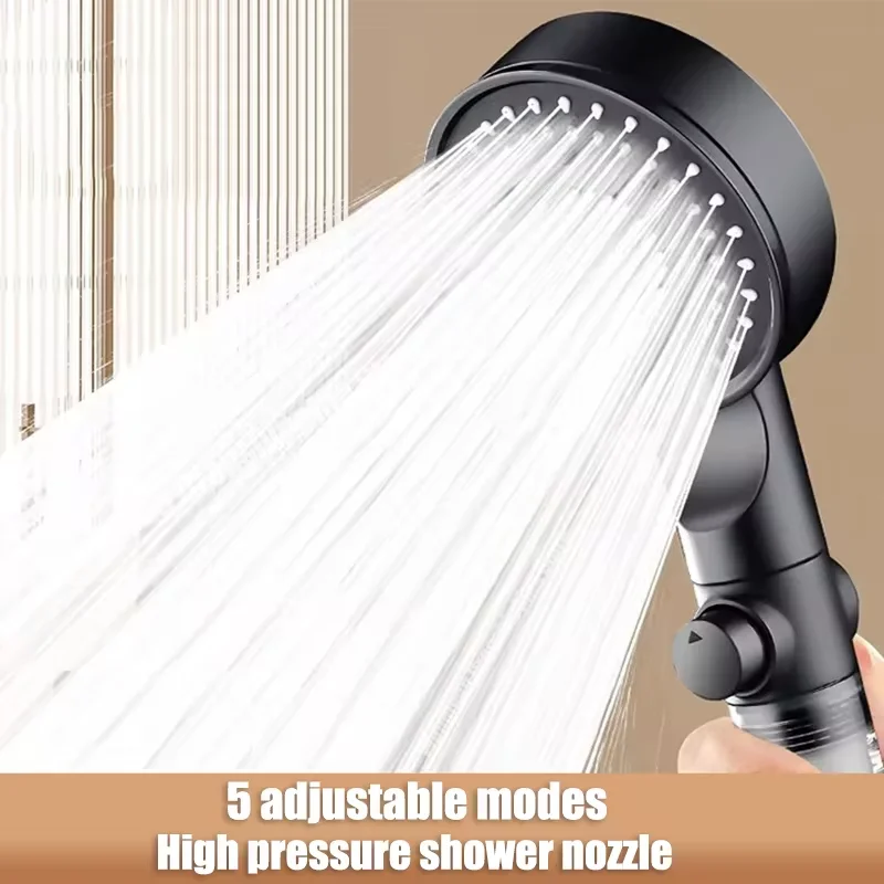 High Pressure Shower Head 5 Modes Adjustable Showerheads With Filter Water Saving One-Key Stop Spray Nozzle Home Bathroom