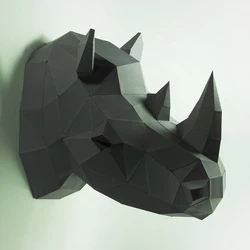 40cm Rhino Head Paper Model Home Decor Wall Decoration Hand Made Papercraft 3D Puzzles DIY Educational Toys Gifts For Children