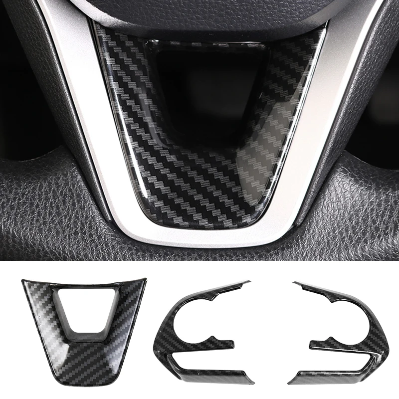 Car Steering Wheel Carbon Fiber Pattern Cover Button Panel Trim For Toyota Avalon Corolla Rav4 2019 2020 2021 Accessories