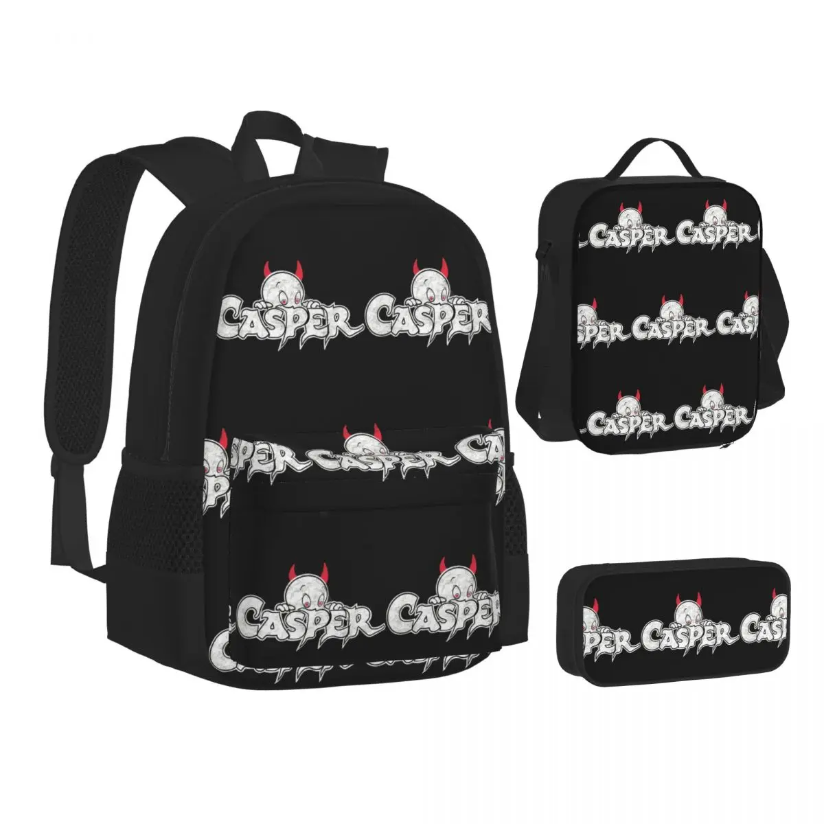 The Friendly Ghost Casper Backpacks Students Bookbag School Bags Children Rucksack Lunch Bag Pen Bag Three-Piece Set