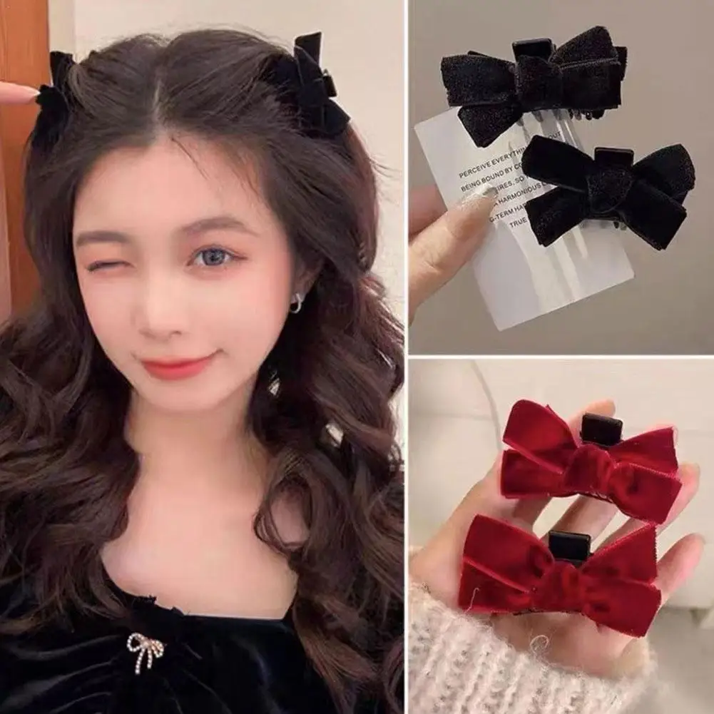 Nuovi 2 pezzi forcine per capelli con fiocco in velluto nero elegante tessuto in lega rose fermagli per capelli copricapo velluto principessa forcine coda di cavallo Barrette