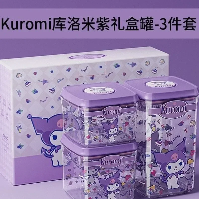 3 pçs olá kitty kuromi anime kawaii sanrio lanche selado jar bonito dos desenhos animados cinnamoroll caixa de armazenamento conjunto ins presentes para crianças