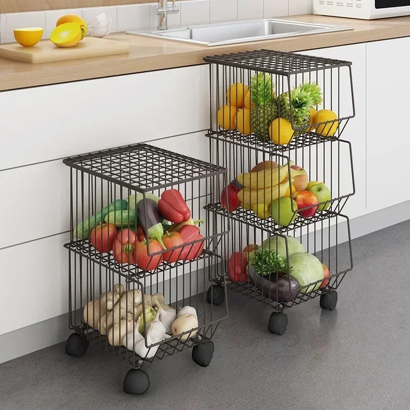 Practical Vegetables Floor Kitchen Trolley Basket Shelf Fruits Narrow Kitchen Trolley Storage Small Carro Con Ruedas