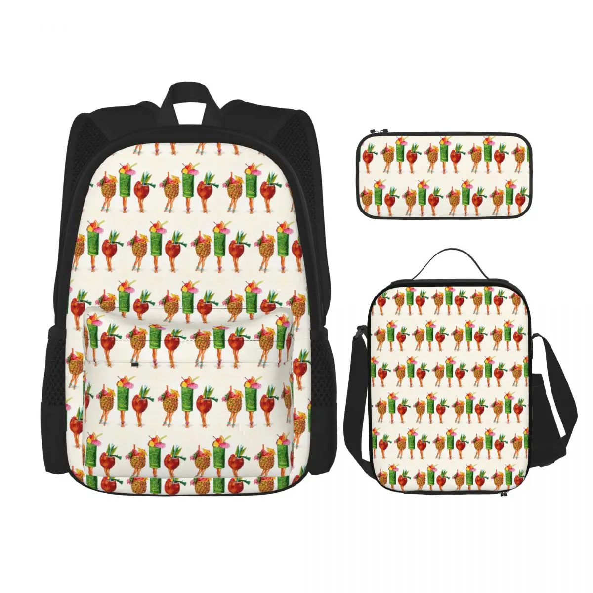 

Tiki Cocktail Pin-Up Backpacks Boys Girls Bookbag School Bags Rucksack Lunch Bag Pen Bag Three-Piece Set