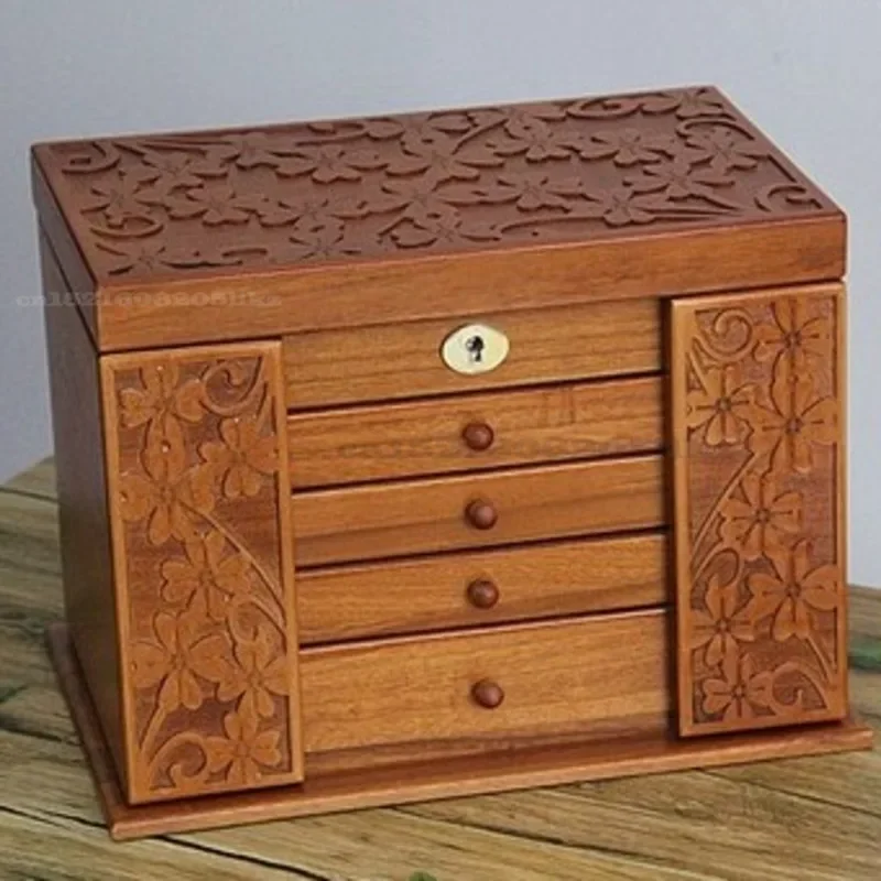 Chinese Wooden Jewelry Box Storage Boxs Retro Wood Clover Cosmetic Boxes with Lock Special Offer Organization Case 34*23*25cm